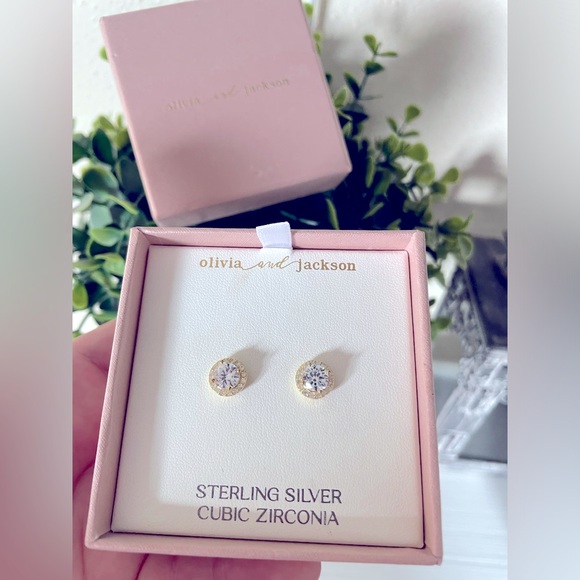 Brand New Olivia and Jackson Gold over sterling Silver Cubic Zirconia Earrings - Picture 1 of 5